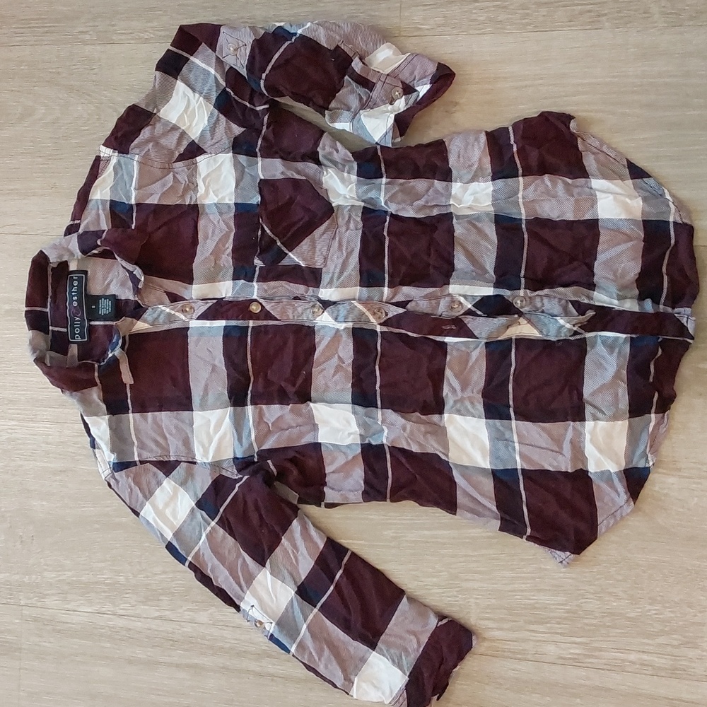 Polly & Esther Plaid Button Down Top